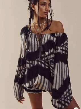 Free People One Teaspoon Tie Dye Gauze Tassel Blouse XL Boho